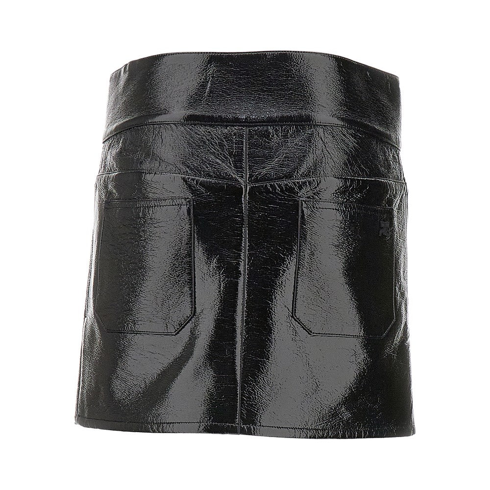 Belted vinyl mini skirt