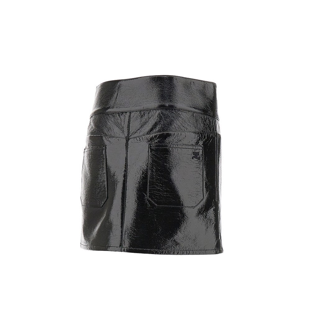 Belted vinyl mini skirt