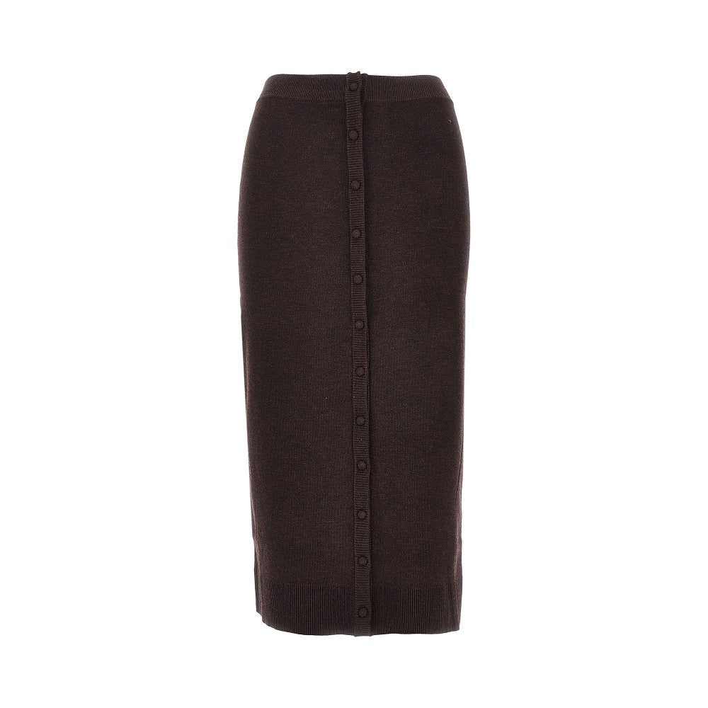 Buttoned knitted midi skirt