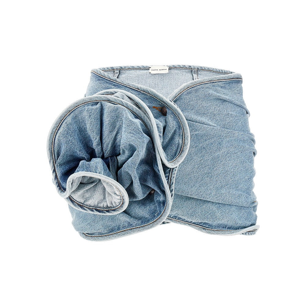 Draped denim mini skirt