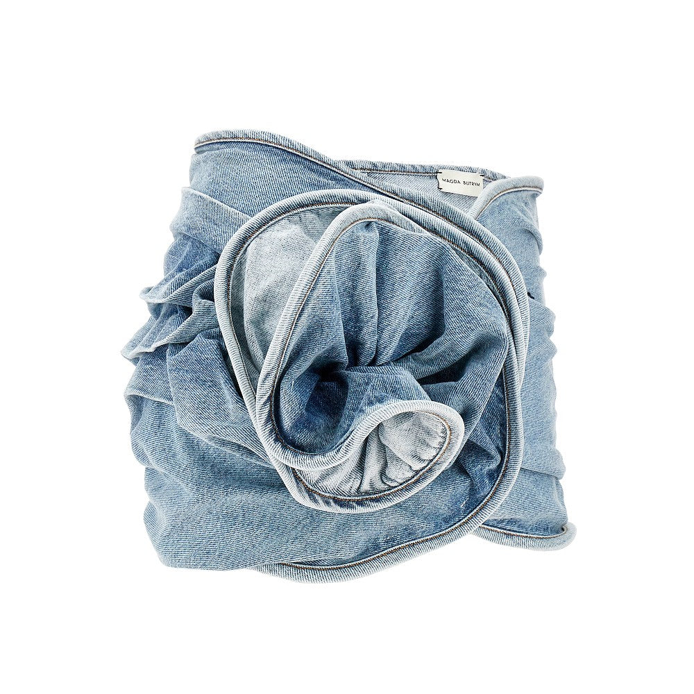 Draped denim mini skirt