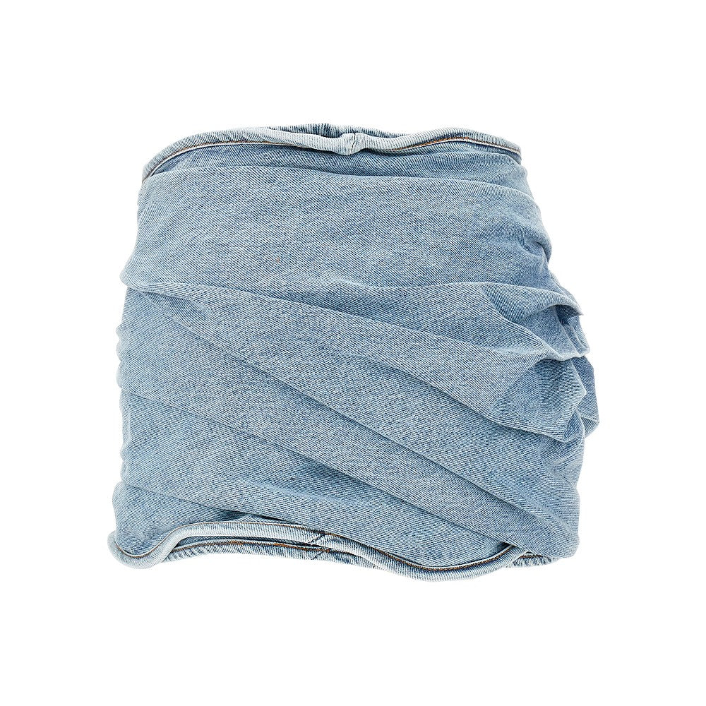 Draped denim mini skirt