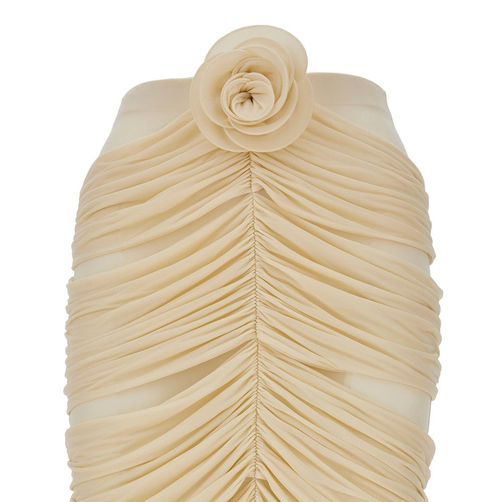 Ruched midi skirt with flower detail