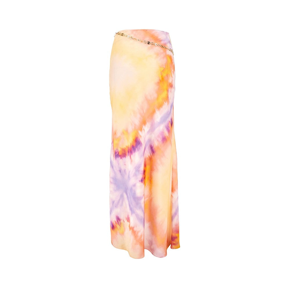 Gonna lunga in satin tie-dye