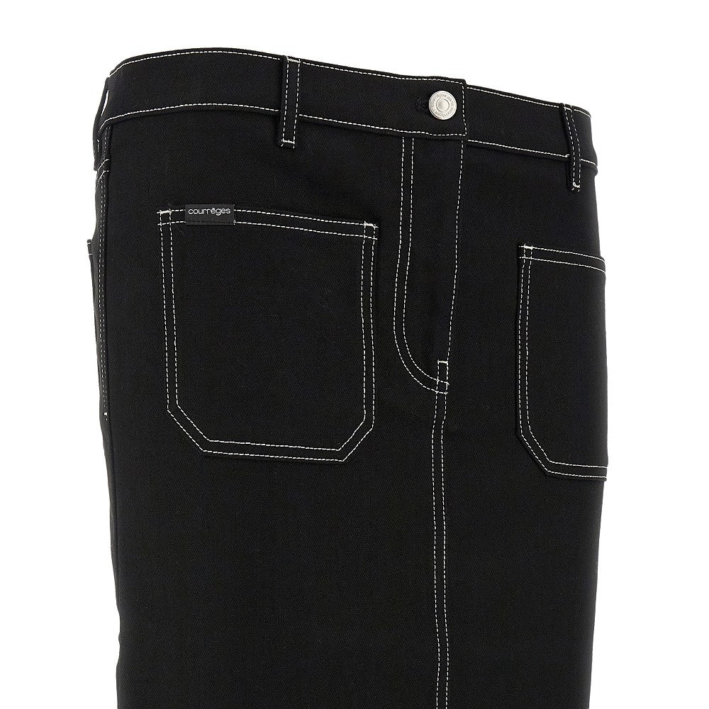 2-Pocket denim knee-length skirt