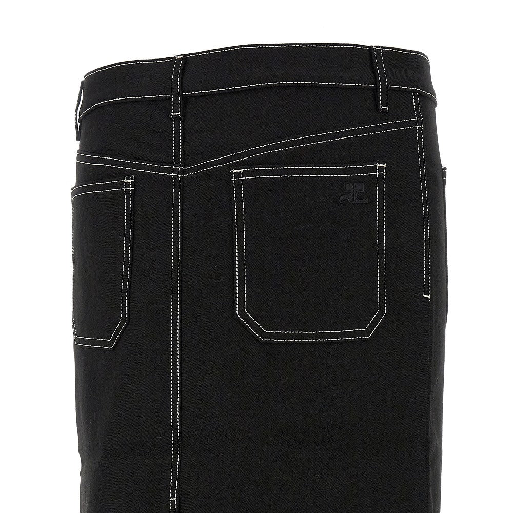 2-Pocket denim knee-length skirt
