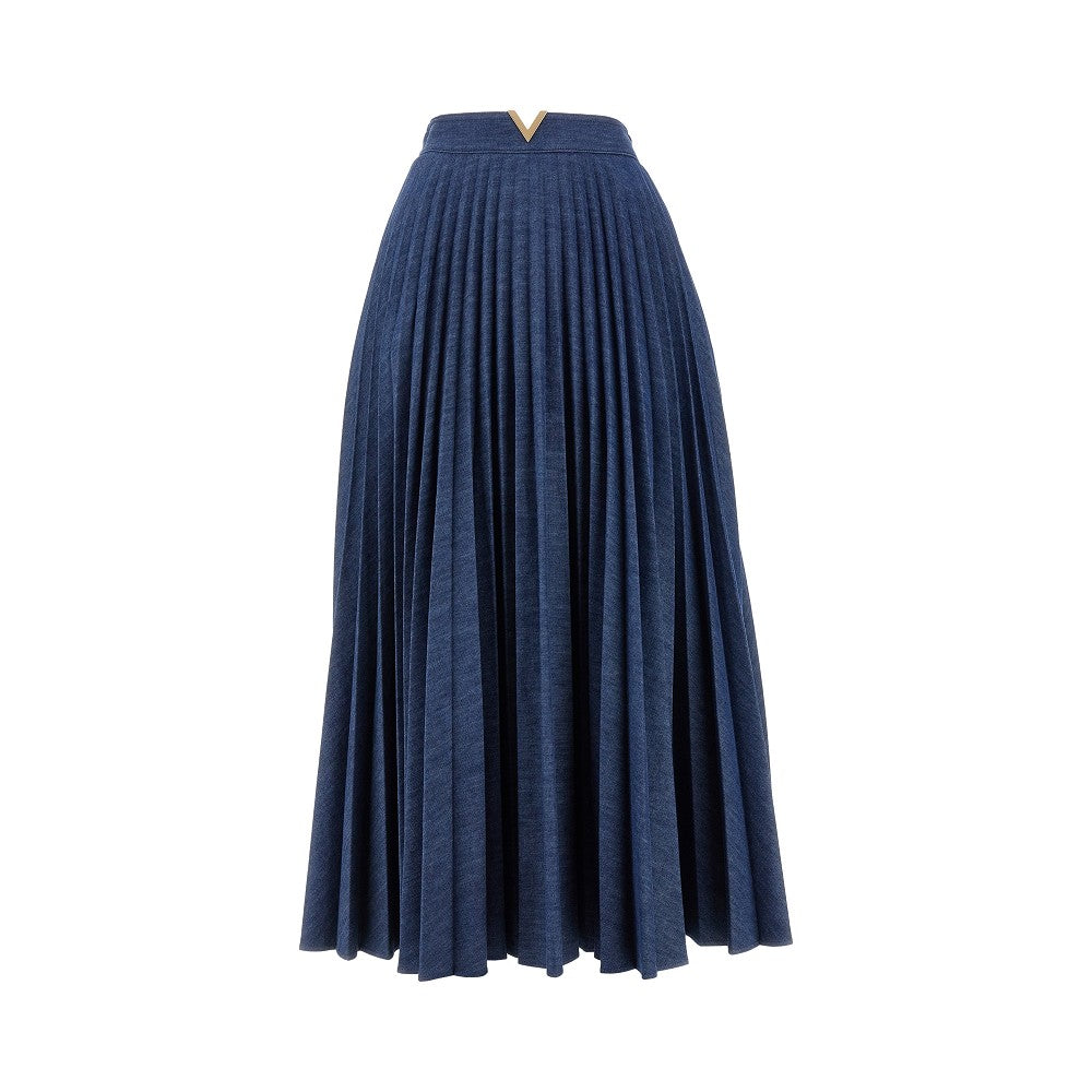 Gonna midi a pieghe in denim
