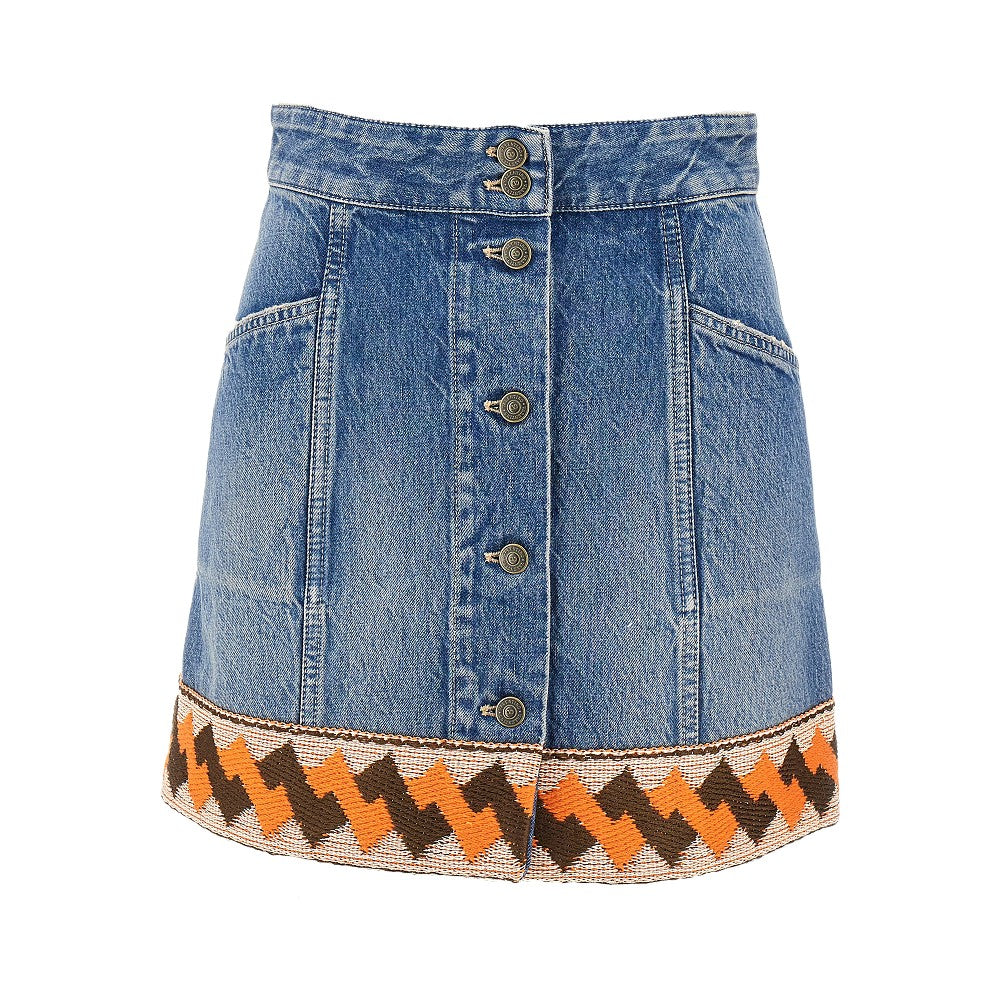 Minigonna in denim con bordo ricamato