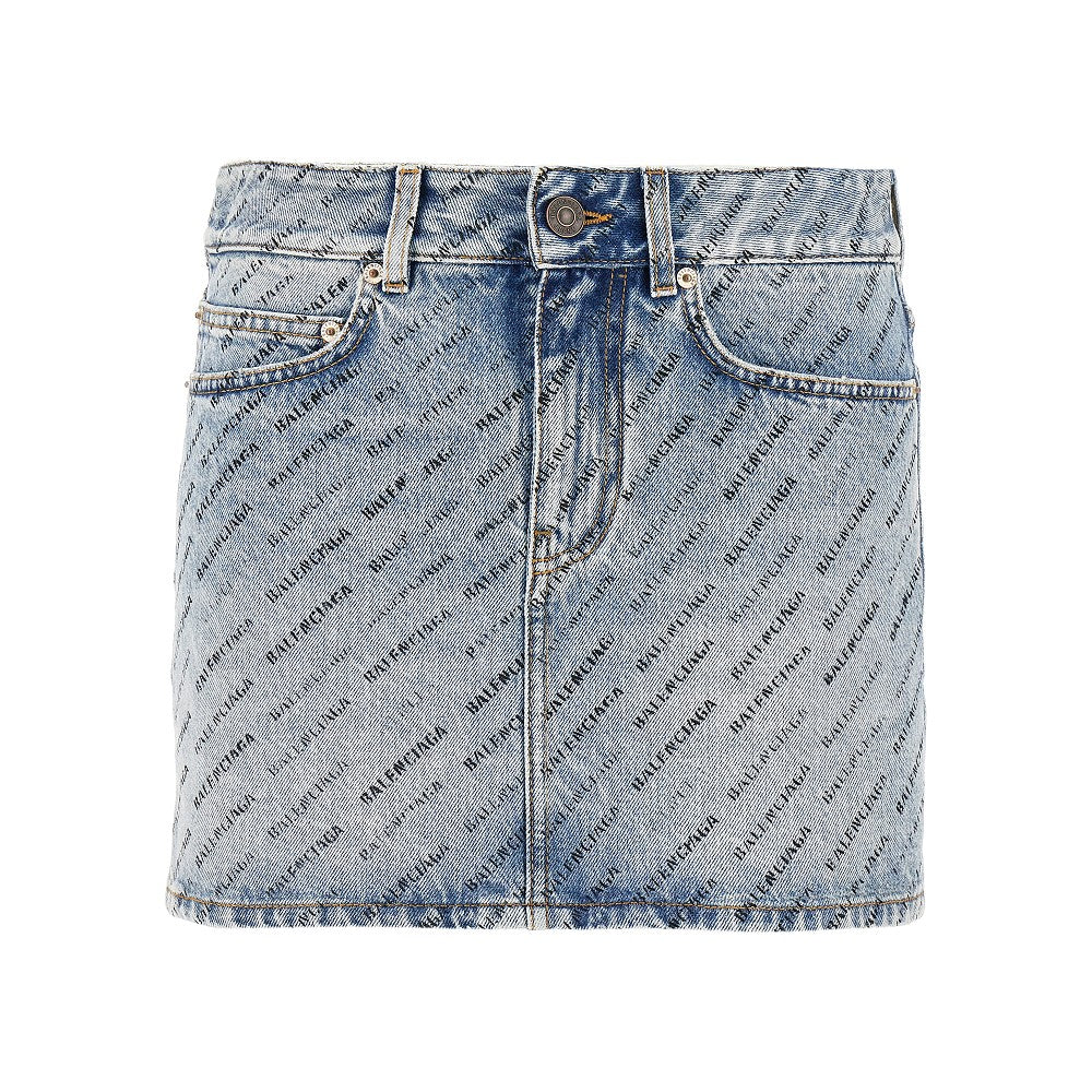 Minigonna in denim con logo all-over