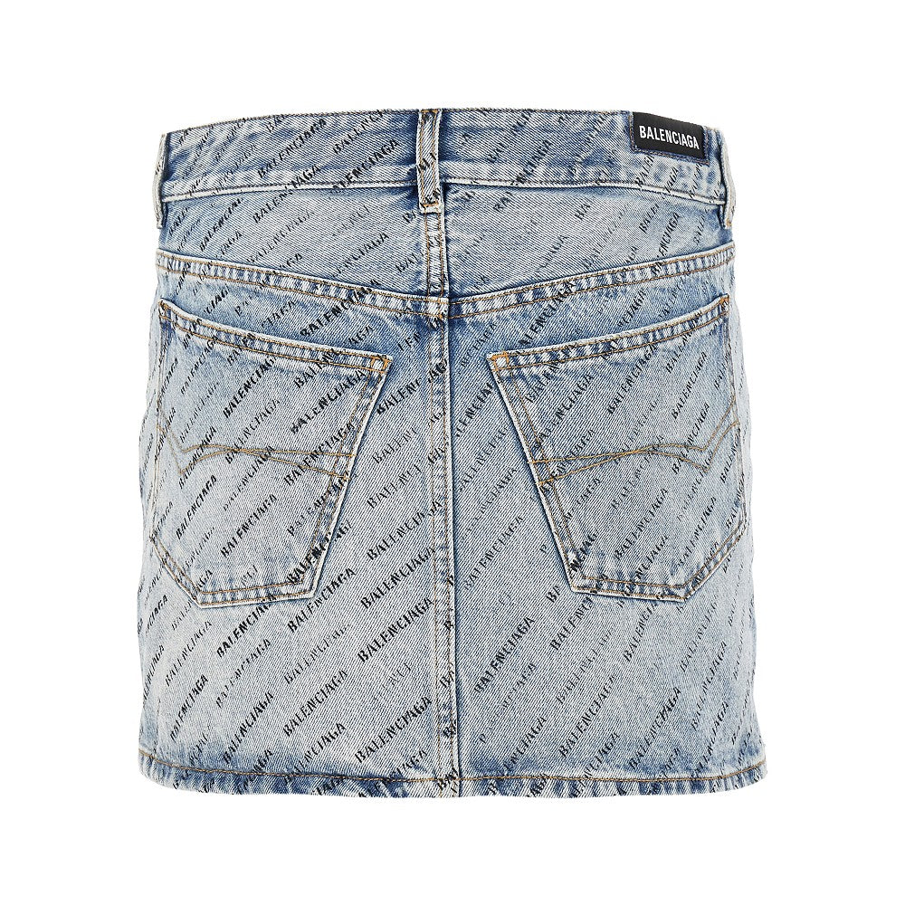 Minigonna in denim con logo all-over