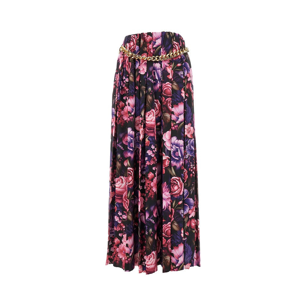 'AI Purple Bouquet' satin long skirt