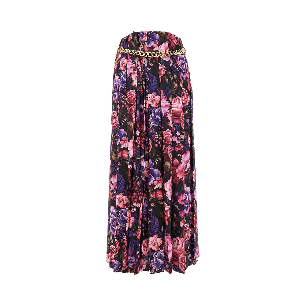 'AI Purple Bouquet' satin long skirt