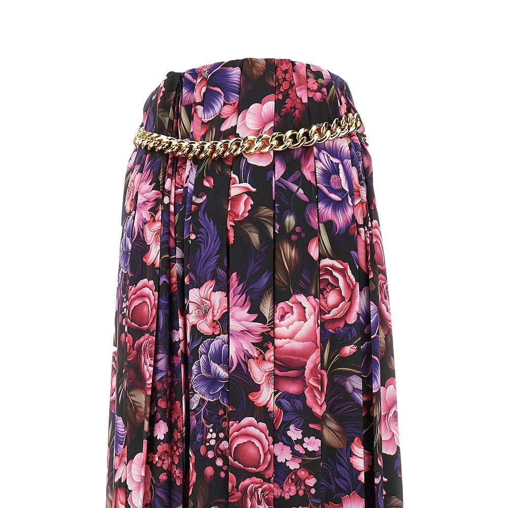'AI Purple Bouquet' satin long skirt