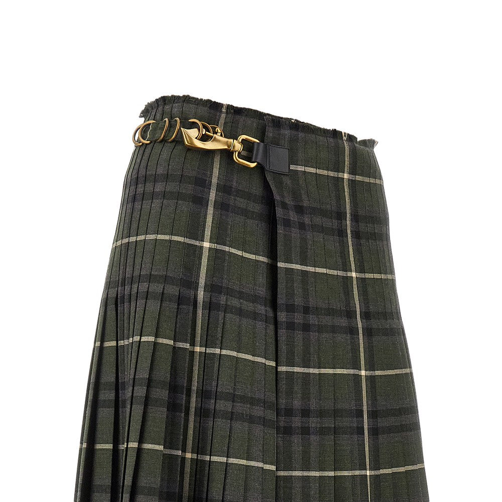 Check wool-blend maxi kilt
