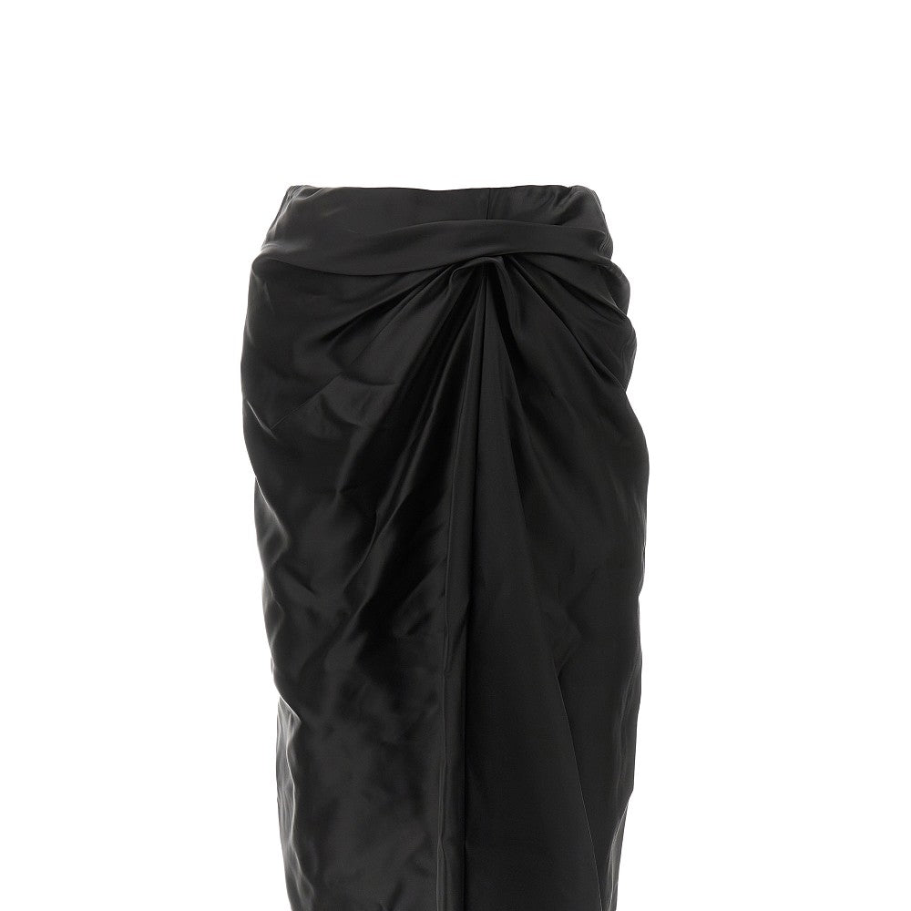 Twill draped midi skirt