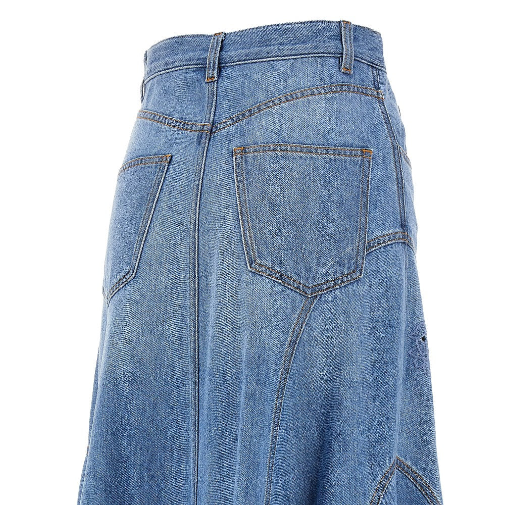 Denim midi skirt with guipure details