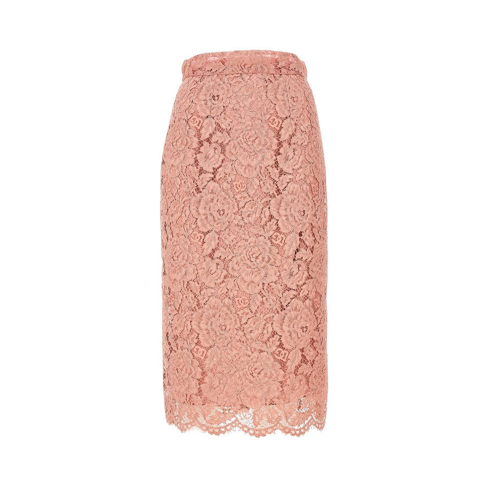 Gonna longuette in pizzo stretch logato