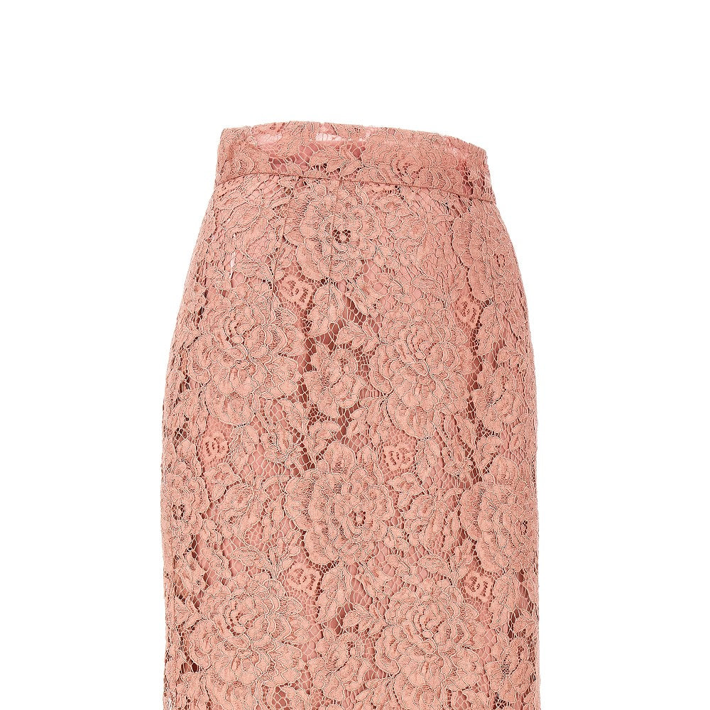Gonna longuette in pizzo stretch logato