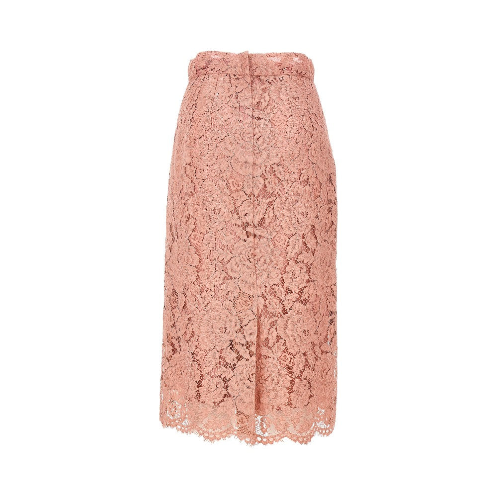 Gonna longuette in pizzo stretch logato
