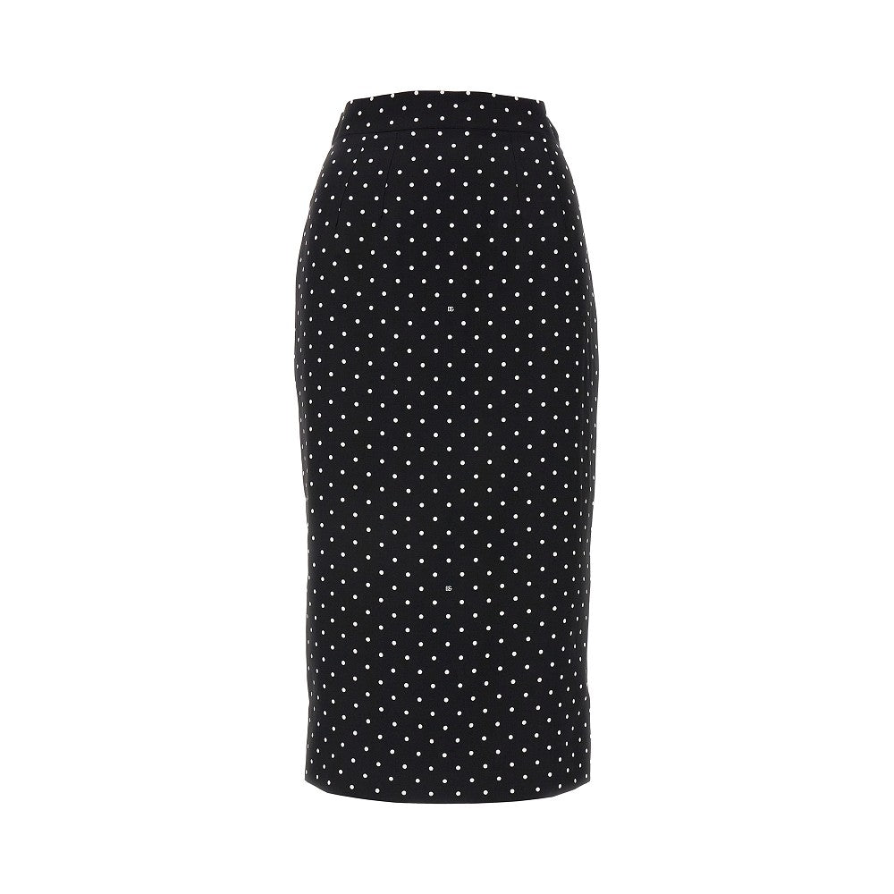 Polka-dot charmeuse pencil skirt