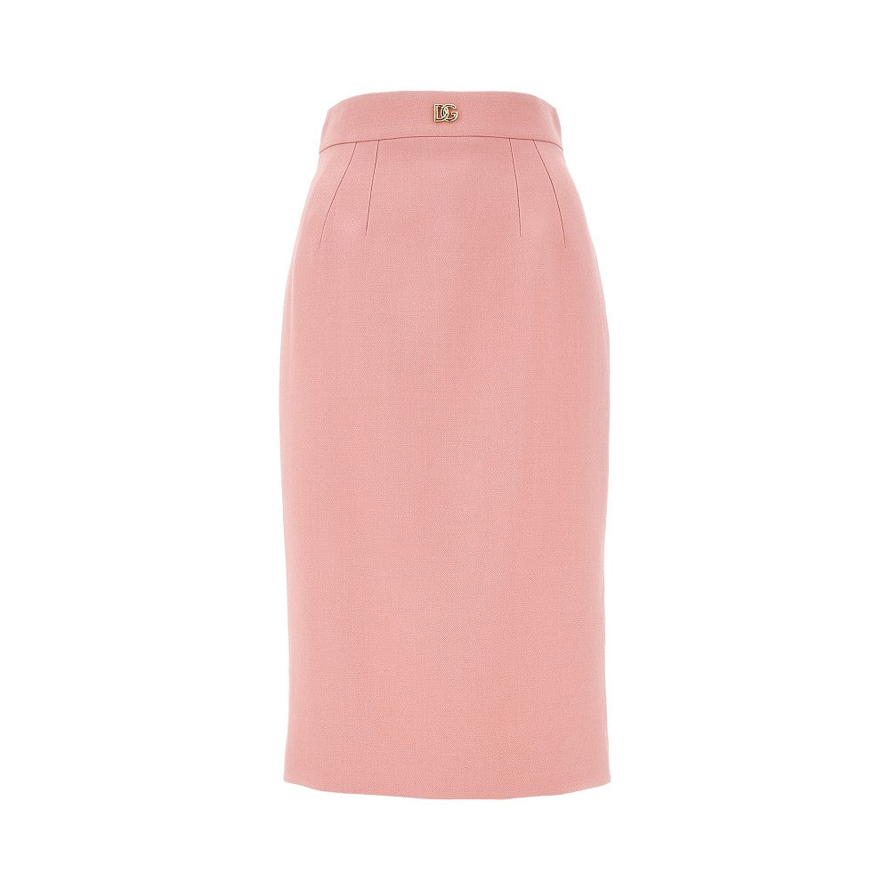 Wool pencil skirt with logo detail