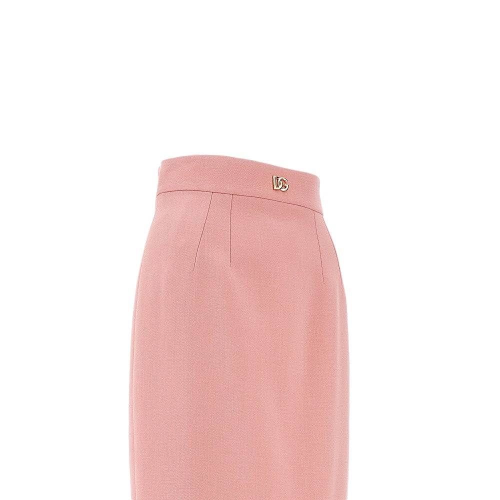 Wool pencil skirt with logo detail