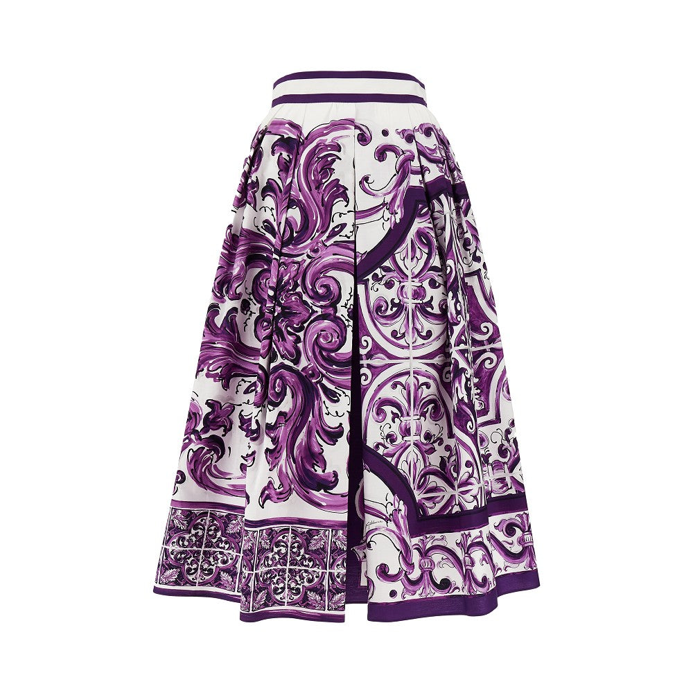 Majolica print poplin midi skirt