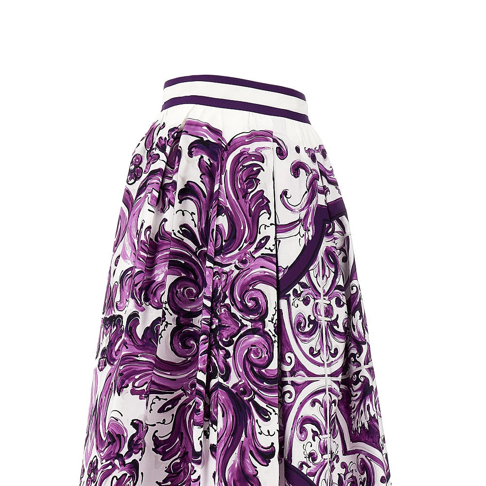 Majolica print poplin midi skirt