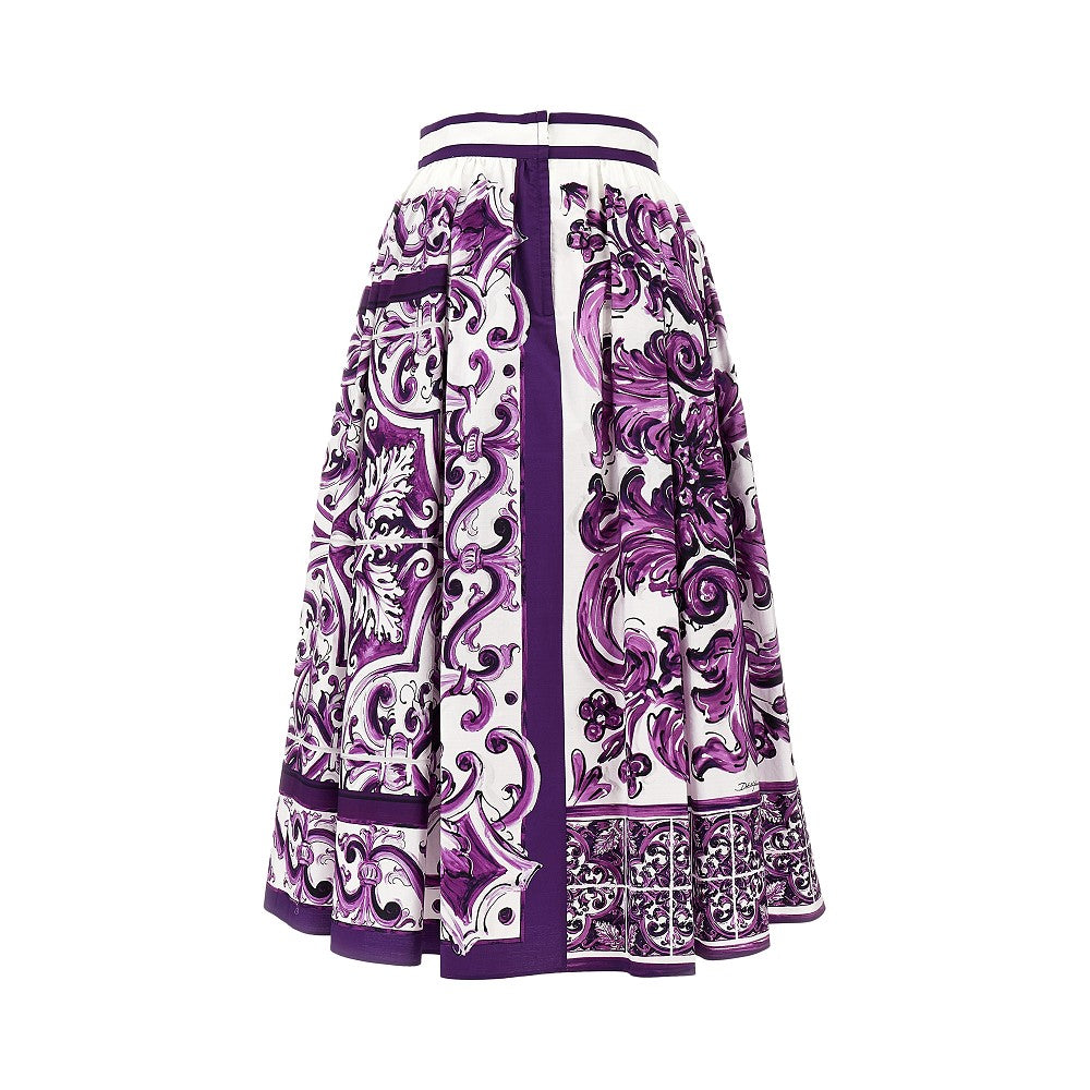 Majolica print poplin midi skirt