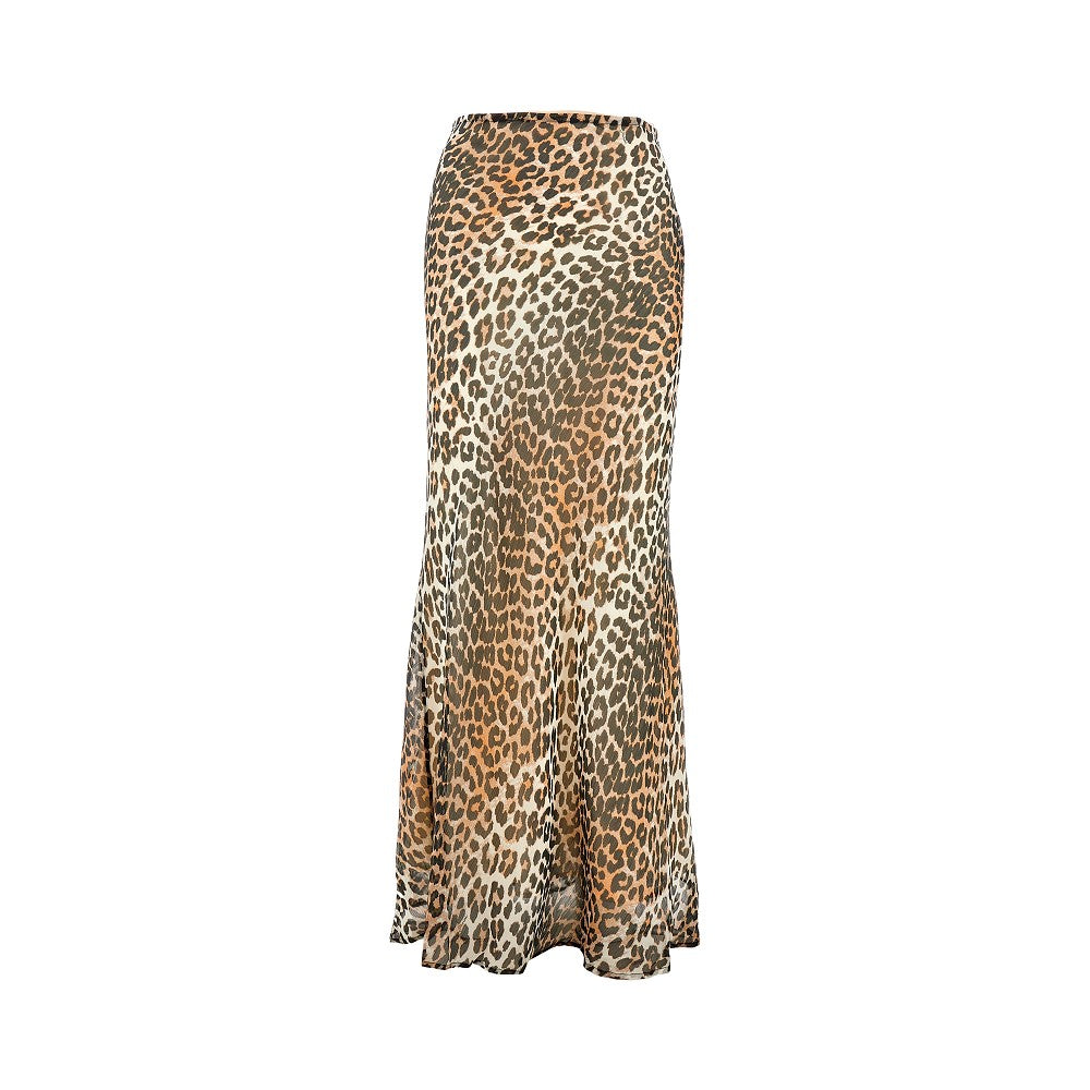 Leopard-print chiffon long skirt