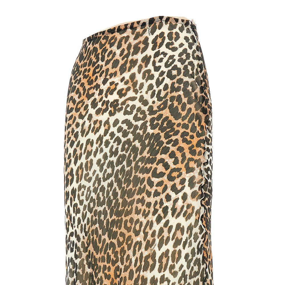 Leopard-print chiffon long skirt