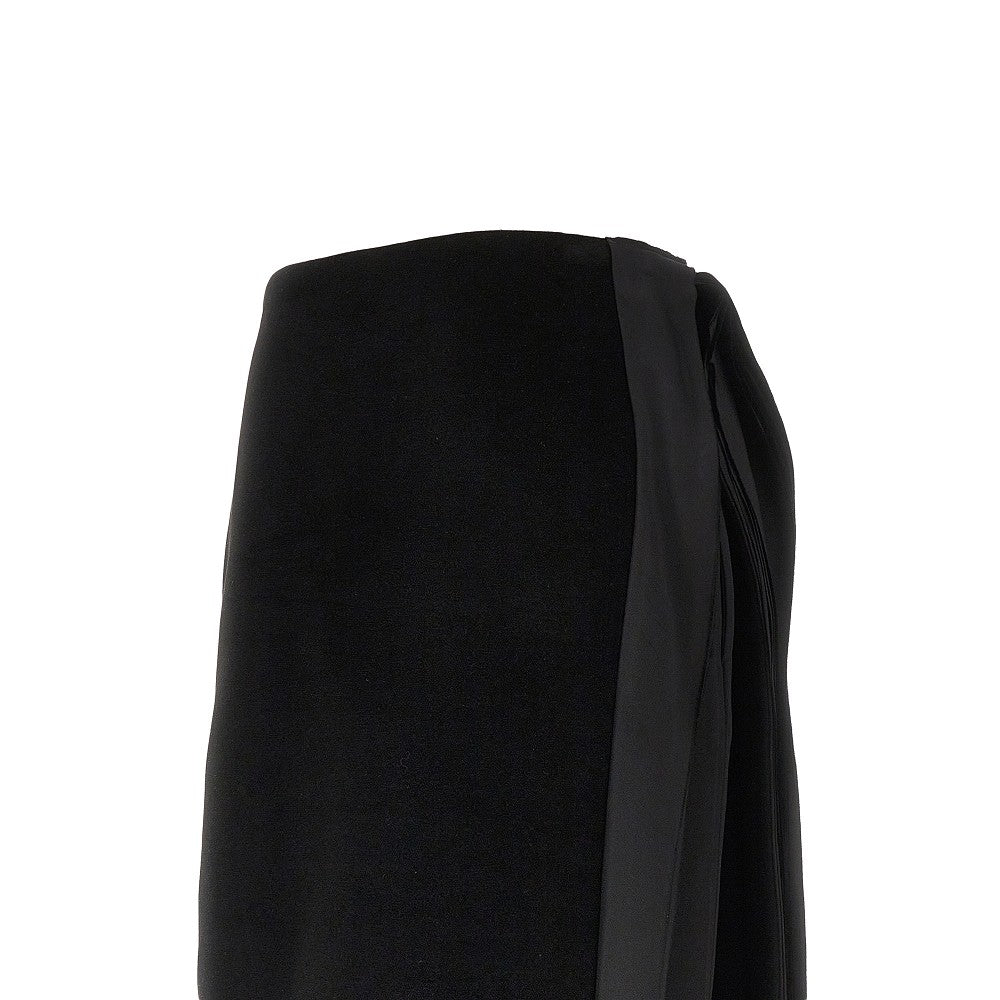 Velvet and satin double midi skirt