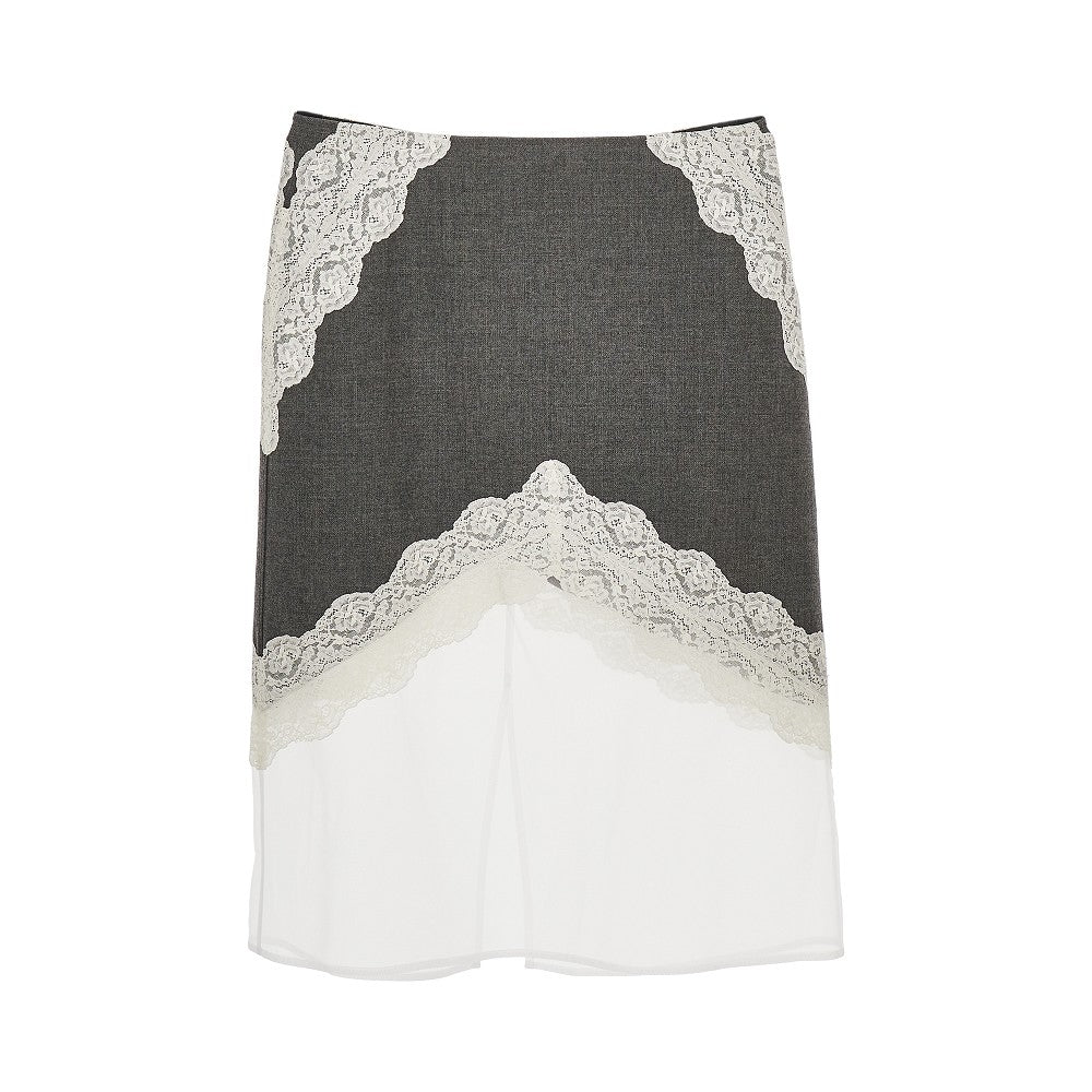 Wool and organdy midi skirt with lace
