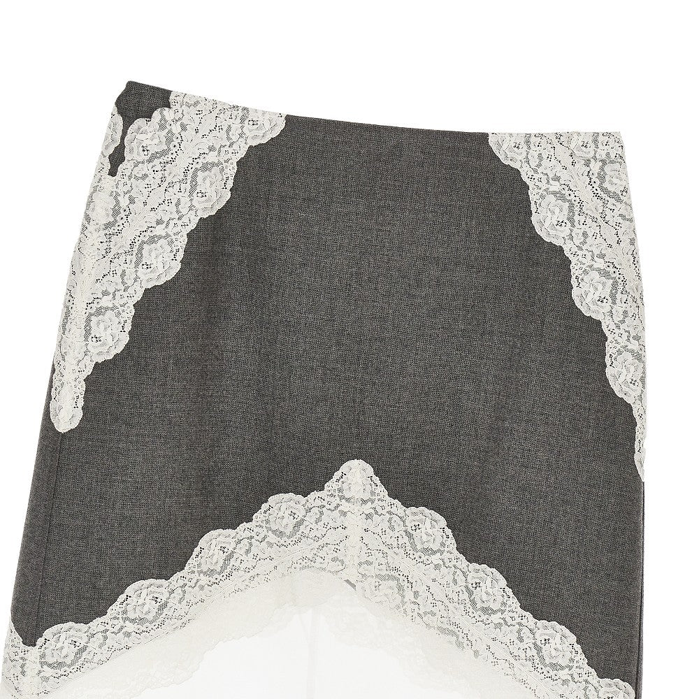 Wool and organdy midi skirt with lace
