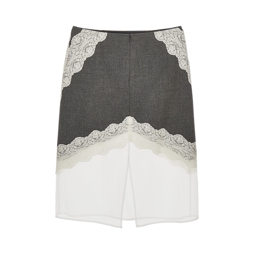 Wool and organdy midi skirt with lace