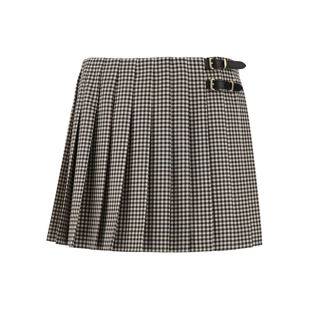 Check wool mini skirt