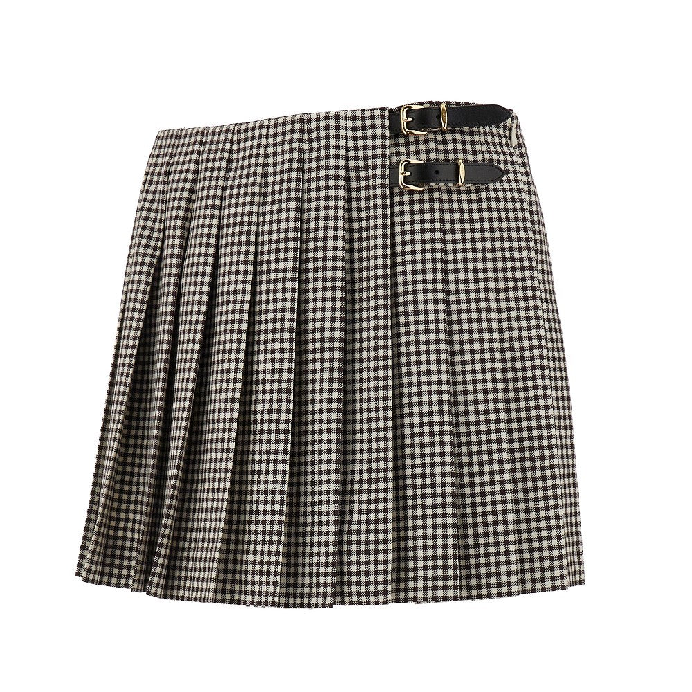 Check wool mini skirt