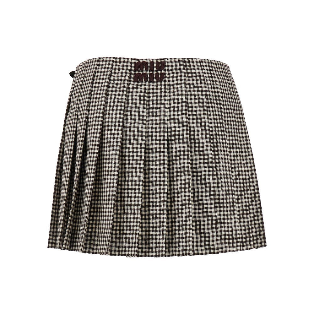 Check wool mini skirt