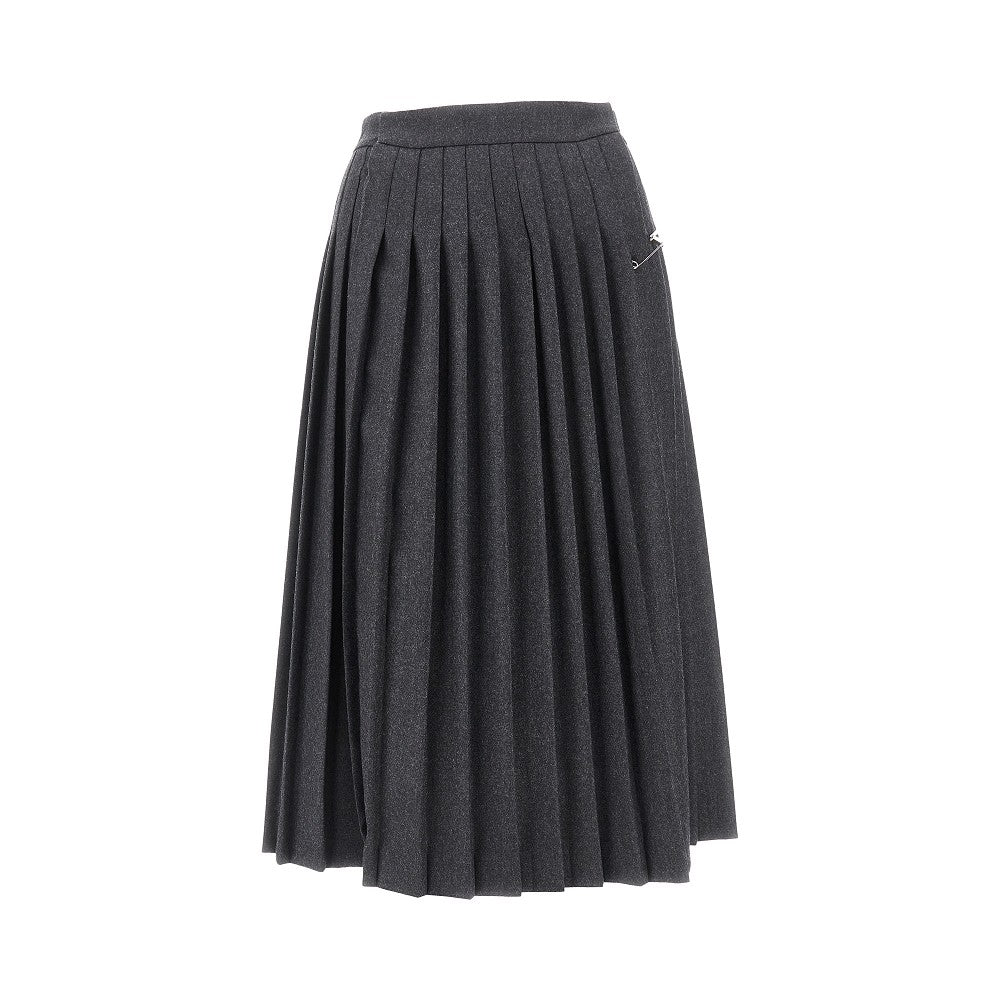 Wool pleated midi skirt with safety pin