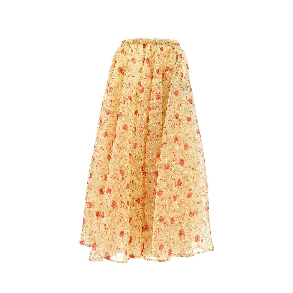 Printed nylonette midi skirt