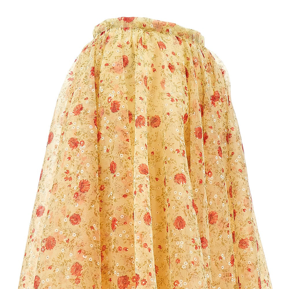 Printed nylonette midi skirt