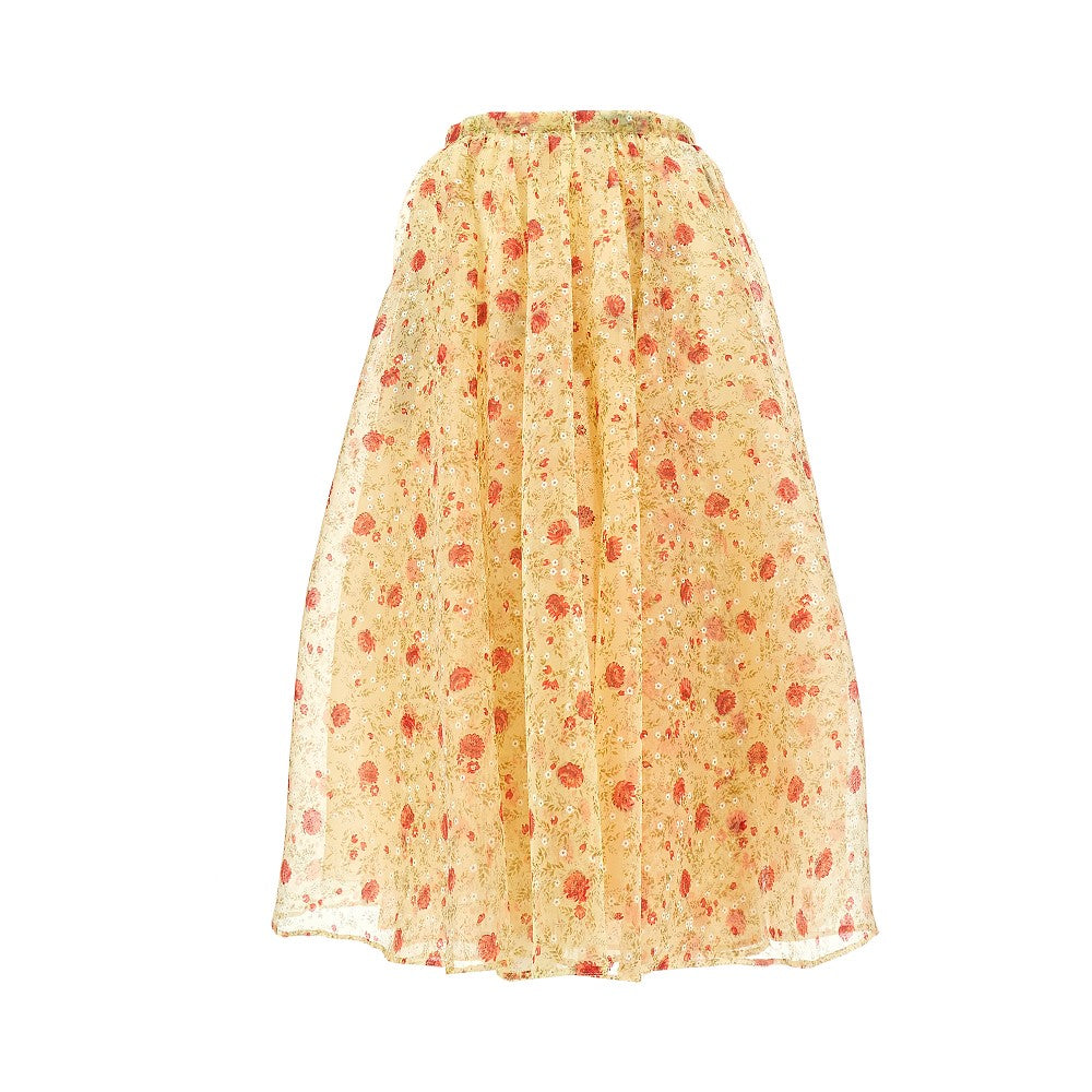 Printed nylonette midi skirt