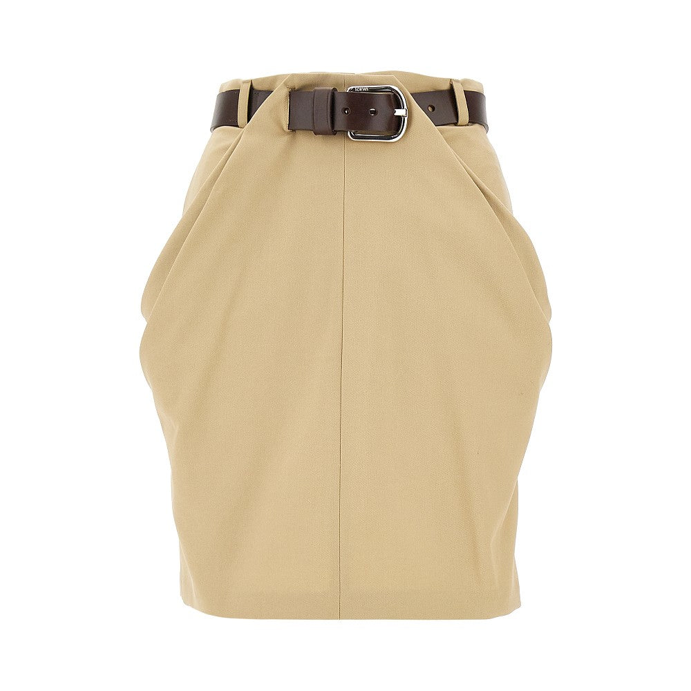 Gonna in gabardine con cintura in pelle