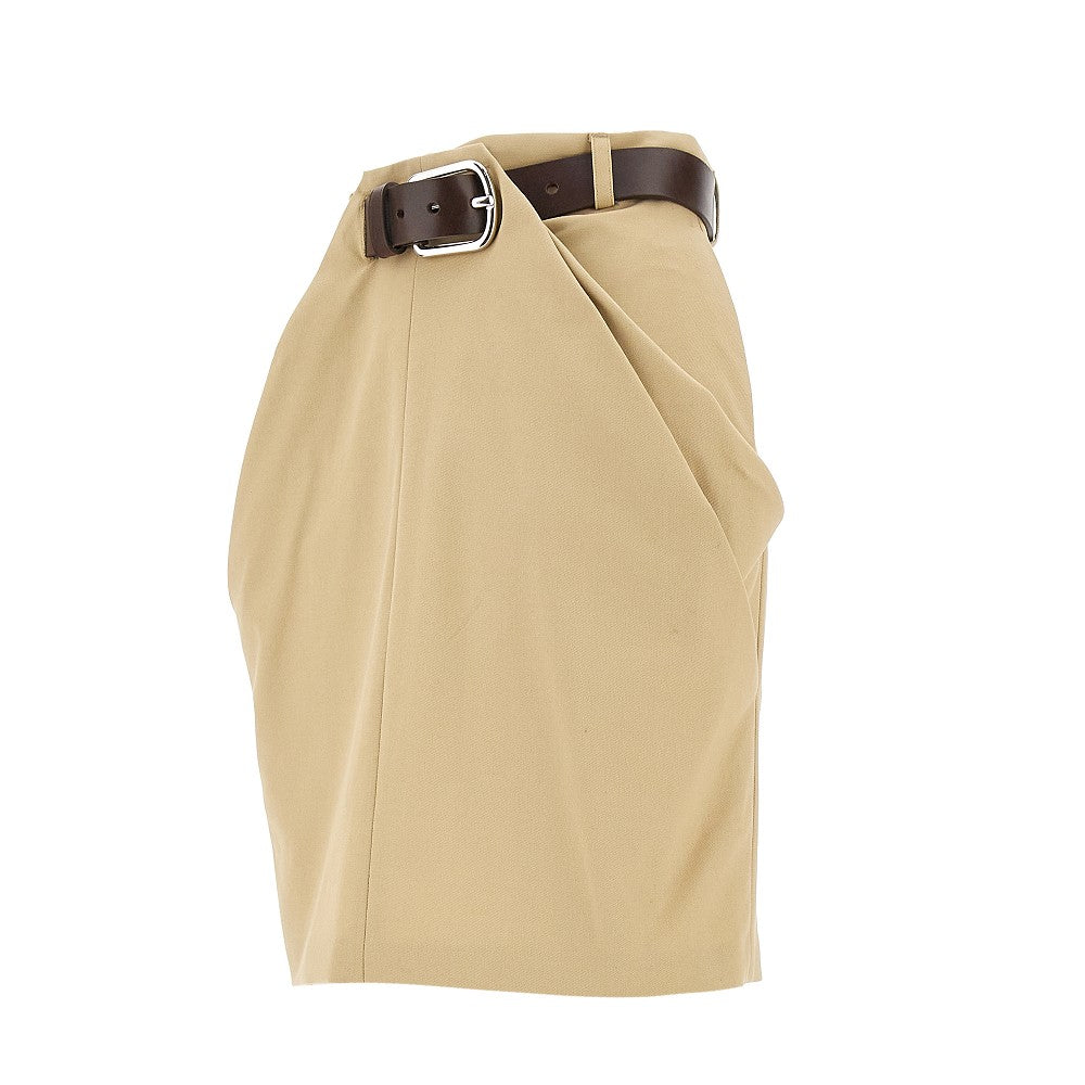 Gonna in gabardine con cintura in pelle