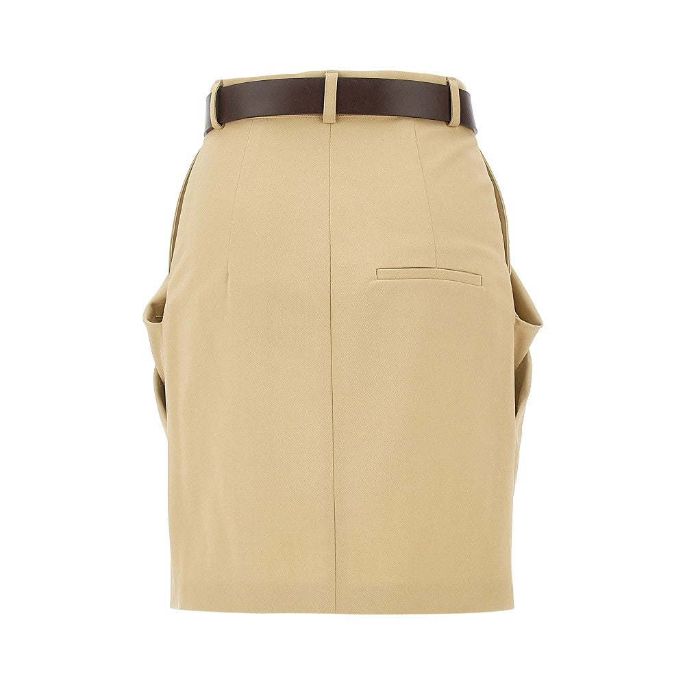 Gonna in gabardine con cintura in pelle