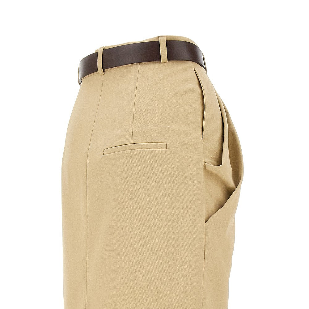 Gonna in gabardine con cintura in pelle