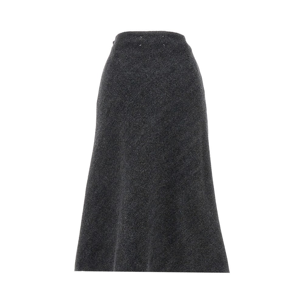 Herringbone wool midi skirt