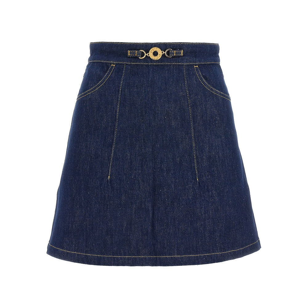Minigonna in denim con medaglione logato