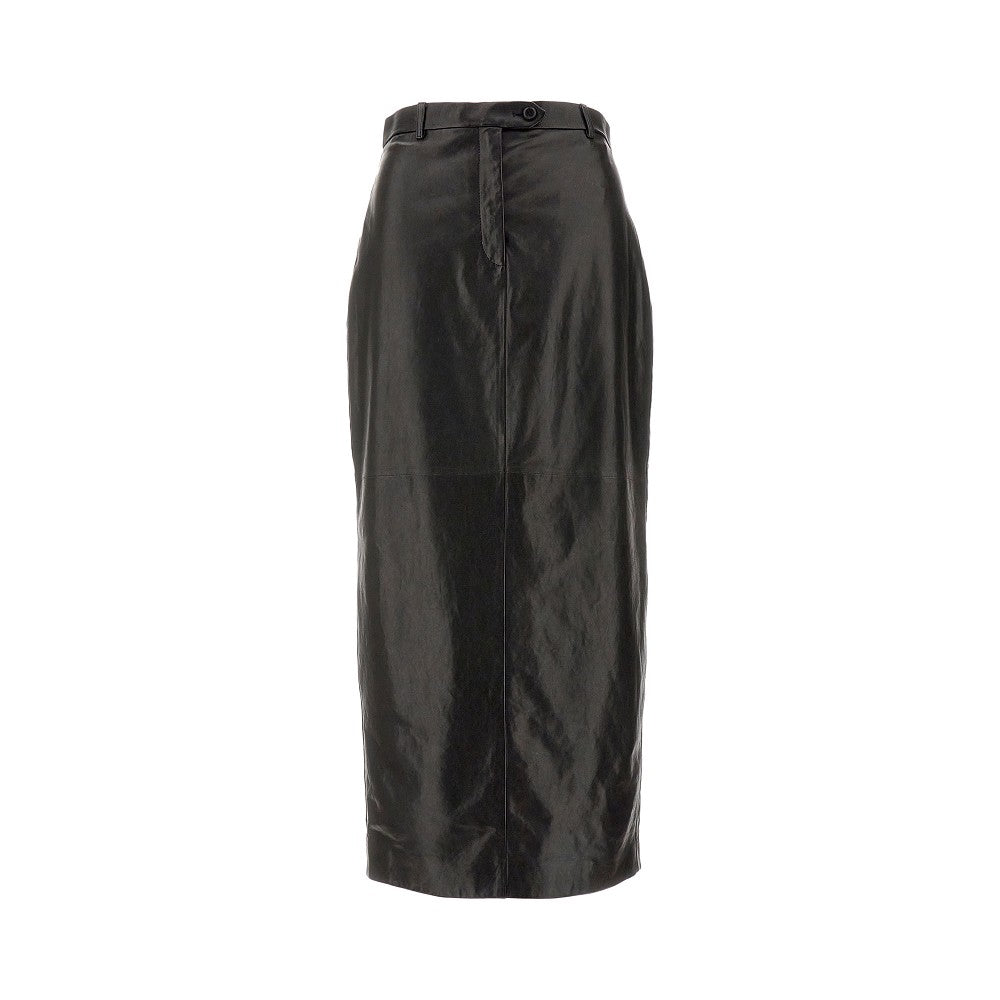 Leather long pencil skirt