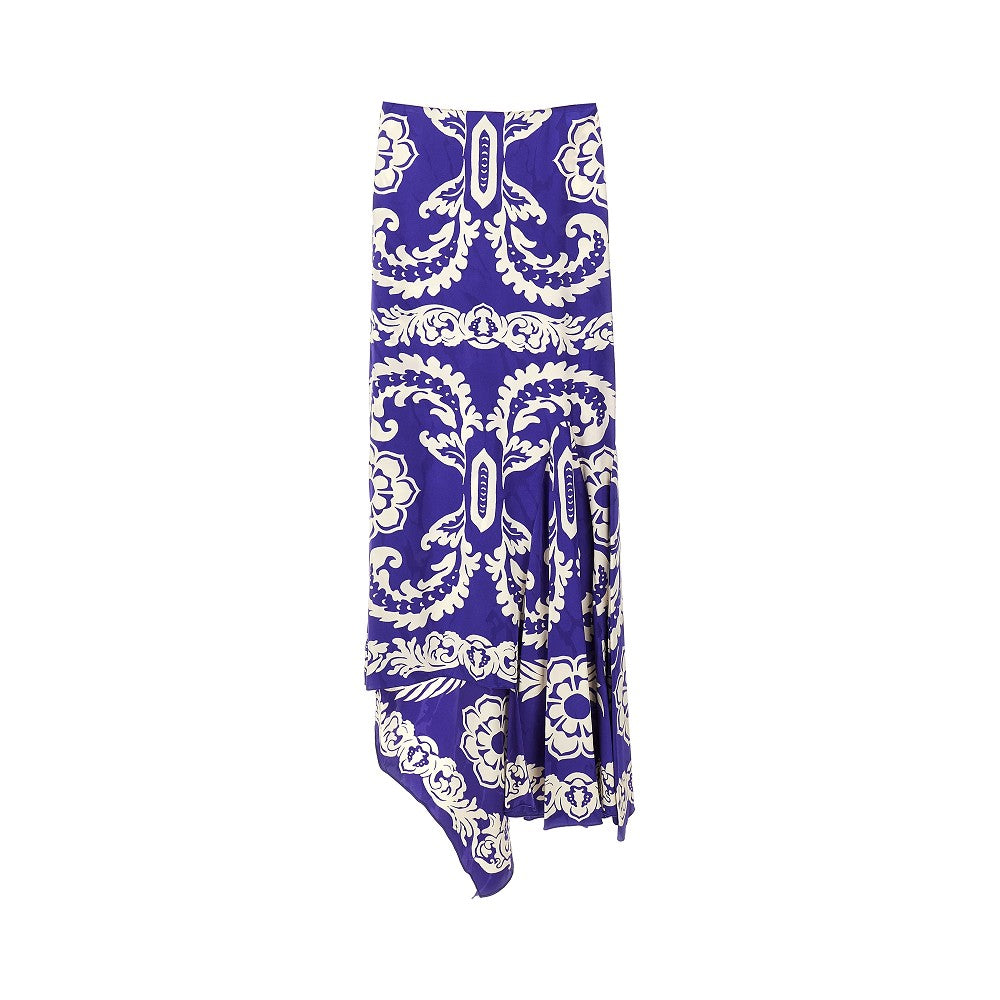 Printed viscose asymmetrical long skirt